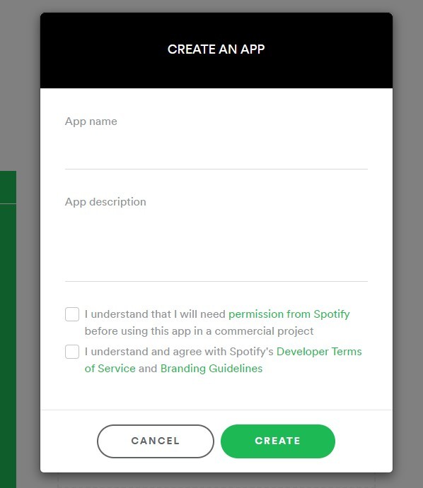 Spotify Create An App